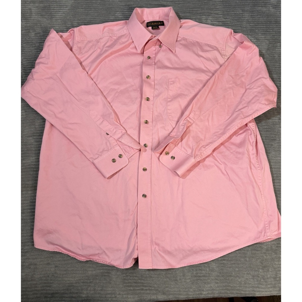 Ariat Solid Twill Shirt Mens XL Pink Classic Fit Western Button Down Cotton